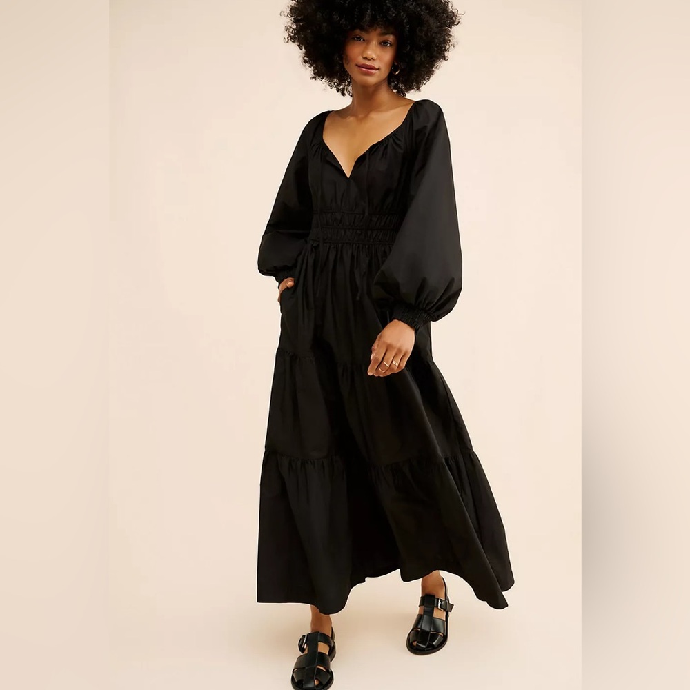 Anthropologie Long Sleeve Somerset Maxi Dress Black Small Puff Sleeve Edition - Picture 1 of 5